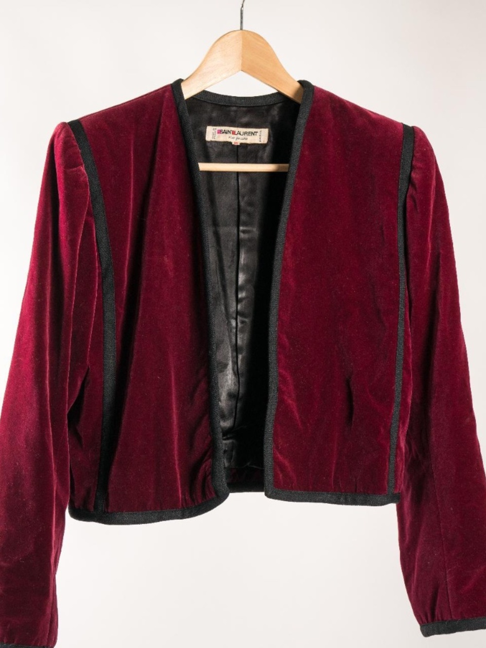 70s Saint Laurent Rive Gauche Burgundy Velvet Cropped Jacket